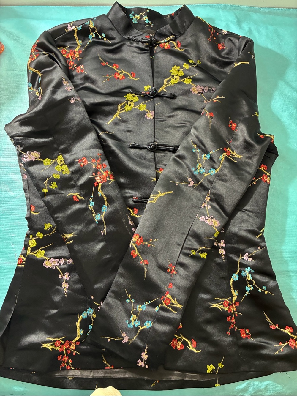 Anne Carson Black Jacket with Multicoloured Embroidered Detail - Size 6